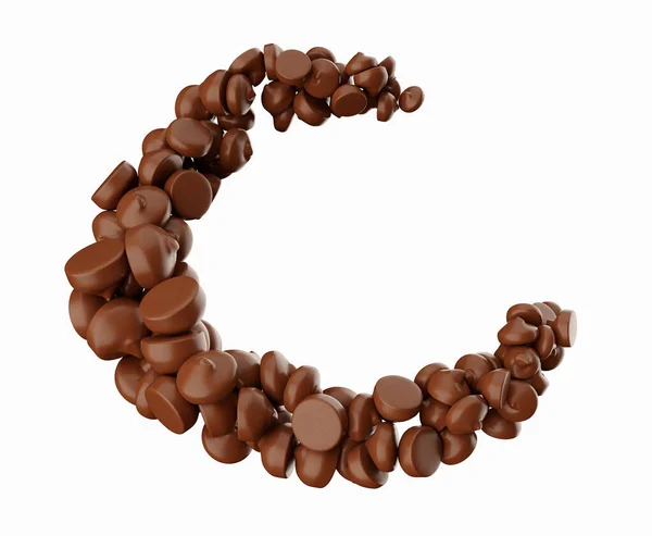 Rendering Yummy Chocolate Chips Arranged Shape Crescent Moon — 图库照片