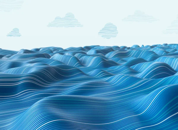 Vykreslení Abstraktního Mořského Pozadí Modrá Barevné Dynamické Vlny Látky Vlnité — Stock fotografie
