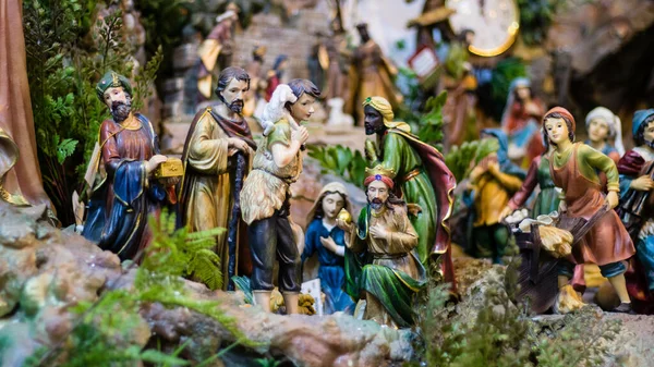 Close Shot Bible Figurine People Christmas Manger — Fotografia de Stock