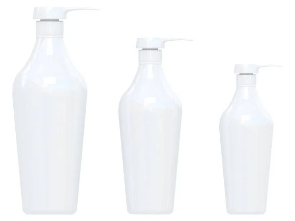 Rendering Three Bottles Different Sizes White Background — Stock Photo, Image