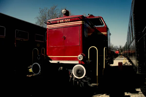 Osnabrueck Alemanha Abril 2020 Uma Bela Foto Uma Locomotiva Vermelha — Fotografia de Stock