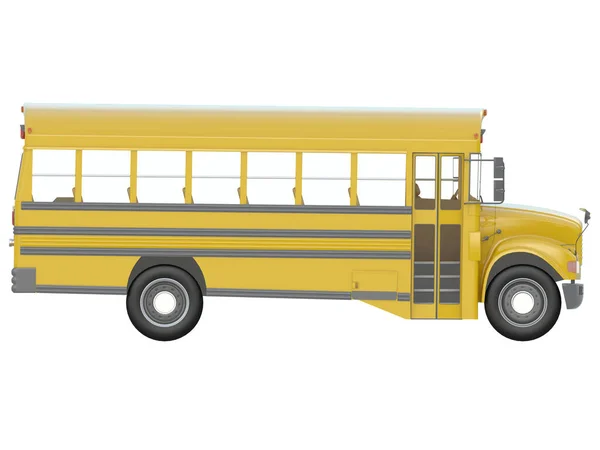 Beyaz Arkaplanda Sarı Bir Otobüsün Boyutlu Görüntüsü — Stok fotoğraf