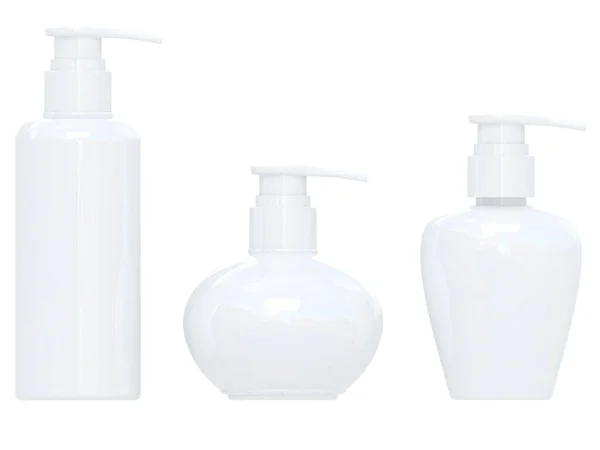 Rendering Three Bottles Different Sizes White Background — Stock Photo, Image