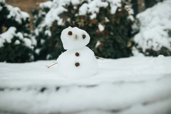 Selective Small Cute Snowman Yard — Stock Photo, Image