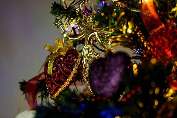 Closeup Shot Ornaments Decorations Christmas Tree — Stockfoto