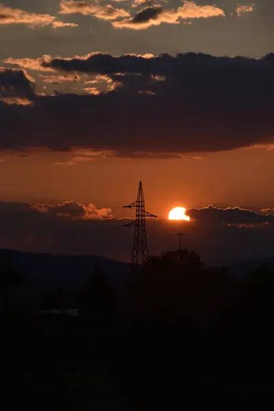 Vertical Shot Transmission Tower Sunset — 图库照片
