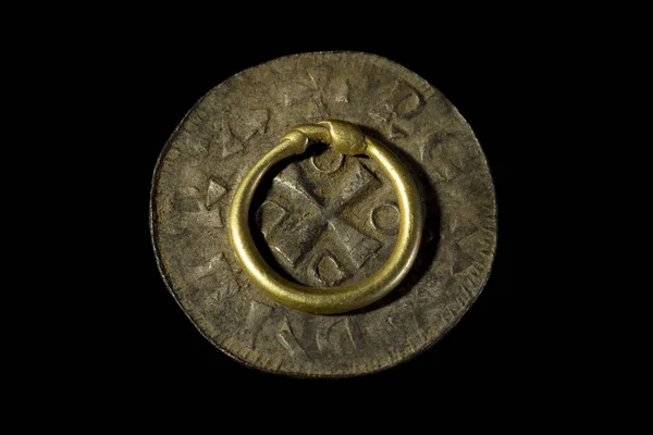 Anillo Oro Nudo Vikingo Moneda Plata Otto Adelheid — Foto de Stock
