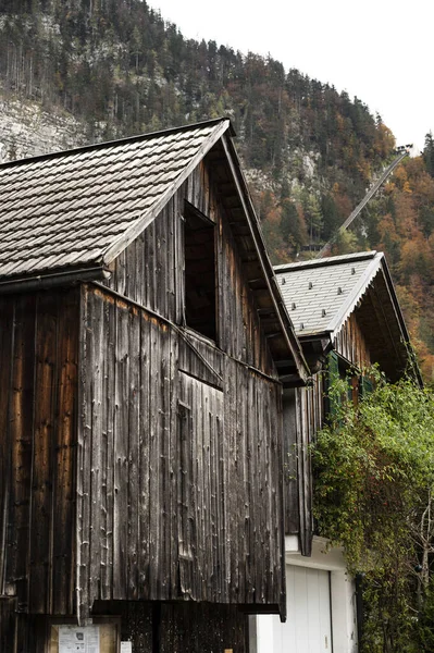 Vertical Shot Wooden Hut Mountainous Landscape Austria — Stock Photo, Image