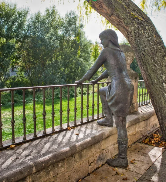 Statua Una Donna Che Guarda Fiume Arlanzon Nella Città Burgos — Foto Stock