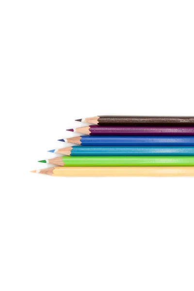 Closeup Colorful Pencils White Background Copy Space — Stock Photo, Image