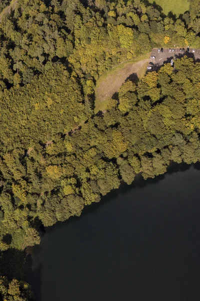 Malebný Letecký Pohled Podzimní Les Jezera — Stock fotografie