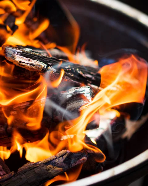 Pile Wood Sticks Burning — Stockfoto