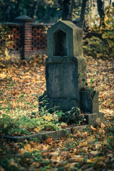 Opole Polonia Ottobre 2021 Colpo Verticale Vecchio Cimitero Cattolico Abbandonato — Foto Stock