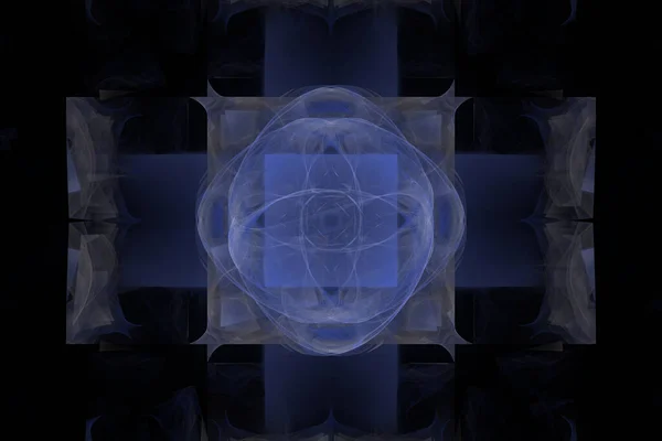 Güzel Kübik Simetrik Fraktal Dijital Render Akan Mavi Enerji Çizgilerini — Stok fotoğraf