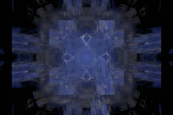 Ψηφιακή Καθιστούν Όμορφο Κυβικό Συμμετρικό Φράκταλ Δείχνει Ρέουσες Μπλε Γραμμές — Φωτογραφία Αρχείου