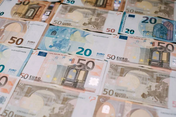 Eurosedlar Som Bakgrund Närbild Europengar Abstrakt Bakgrund Med Eurosedlar Ekonomiskt — Stockfoto