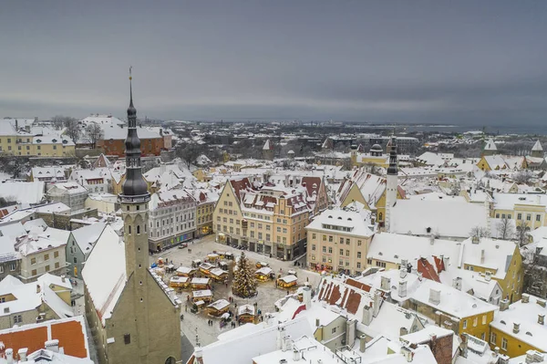 Aerial View Historic Tallinn Old Hall Square Seasonal Christmas Market — Stock Photo, Image