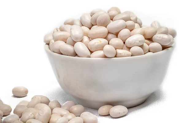 Macro Shot White Beans White Bowl Isolated White Background Healthy — Stockfoto