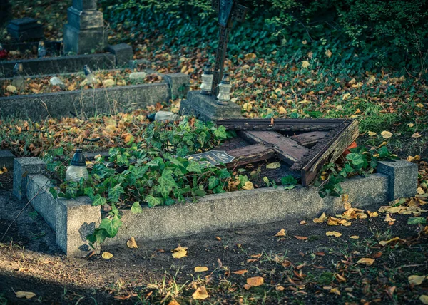 Opole Polónia Outubro 2021 Velho Cemitério Católico Abandonado Outono Opole — Fotografia de Stock