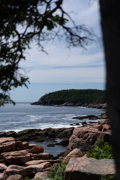 Vertikal Bild Havet Omgiven Stenig Strand Acadia National Park Usa — Stockfoto