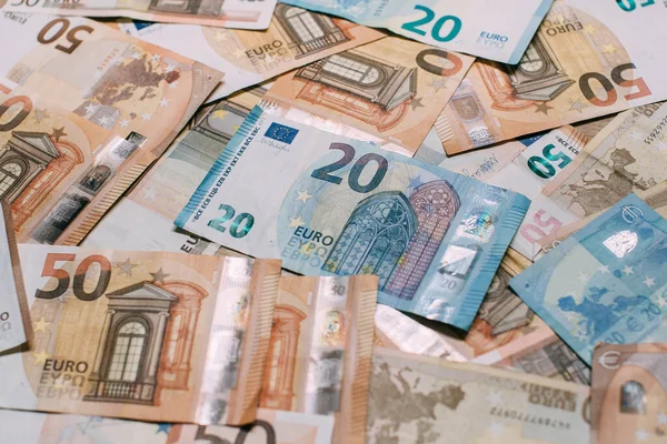 Eurobankovky Jako Pozadí Zavřít Pohled Peníze Eurech Abstraktní Pozadí Eurobankovkami — Stock fotografie