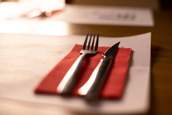 Closeup Shot Christmas Cutlery Table Restaurant — Fotografia de Stock