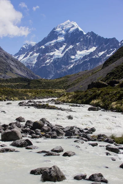 Una Hermosa Vista Montaña Aoraki Con Nieve Cook Tasman Nueva — Foto de Stock