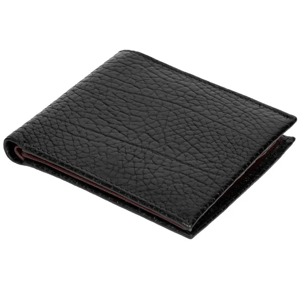 Black Wallet Isolated White Leather Stunning Textured Grain Stylish Accessories — Fotografia de Stock