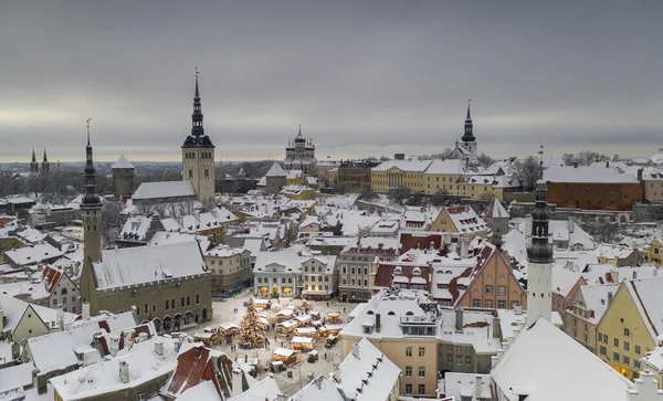 Aerial View Historic Tallinn Old Hall Square Seasonal Christmas Market — Stock Photo, Image
