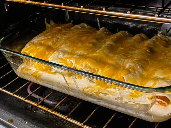 Closeup Shot Enchiladas Cooking Oven Dish — Fotografia de Stock