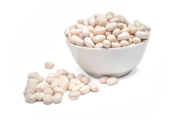 Macro Shot White Beans White Bowl Isolated White Background Healthy — Stockfoto