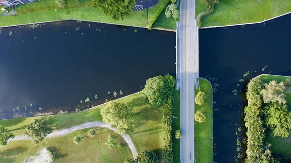 Aerial View Green Parks Bridge River Fort Lauderdale City Florida — Stockfoto