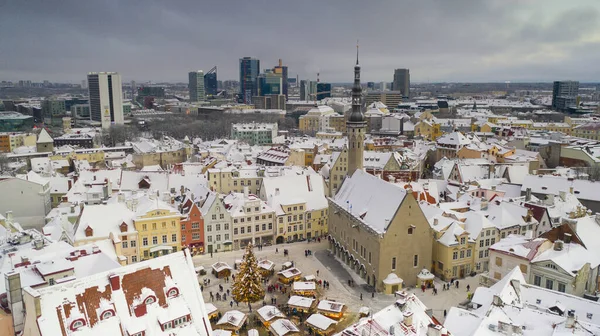 Aerial View Historic Tallinn Old Hall Square Seasonal Christmas Market — Stock Photo, Image