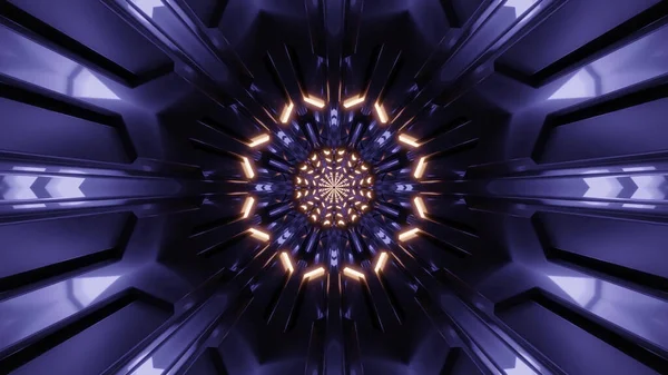 Egy Futurisztikus Kaleidoszkóp Folyosó Renderelése Egy Lila Neonfényű Portál Felé — Stock Fotó
