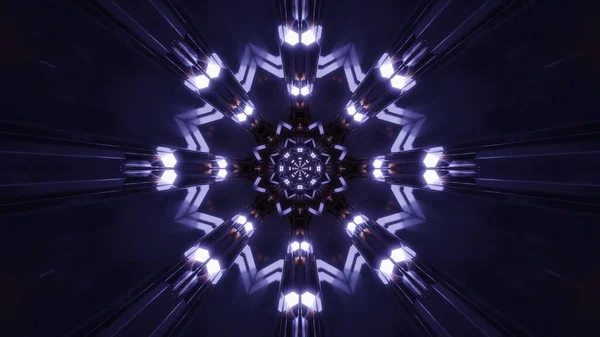 Vykreslení Futuristické Kaleidoskopické Chodby Směrem Portálu Barevnými Neonovými Světly — Stock fotografie