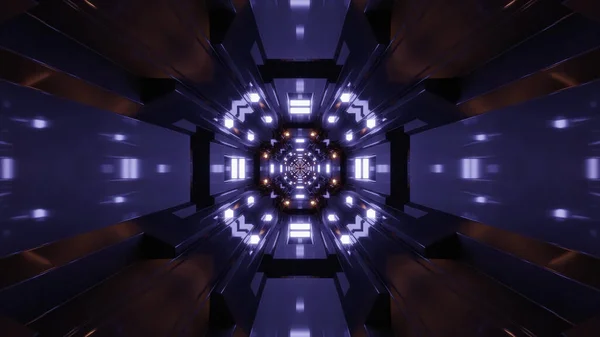 カラフルなネオンのポータルに向かって未来的な万華鏡の廊下の3Dレンダリング — ストック写真