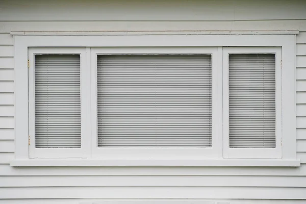 View Typical White Wooden Window Weatherboard Wall — Stockfoto