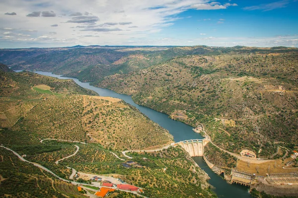 Aerial View Saucelle Dam Douro River Presa Saucelle Border Spain — Stock Photo, Image
