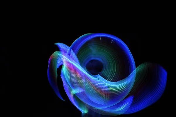 Digital Render Abstract Blue Swirls Curves Black Background — Stock Photo, Image