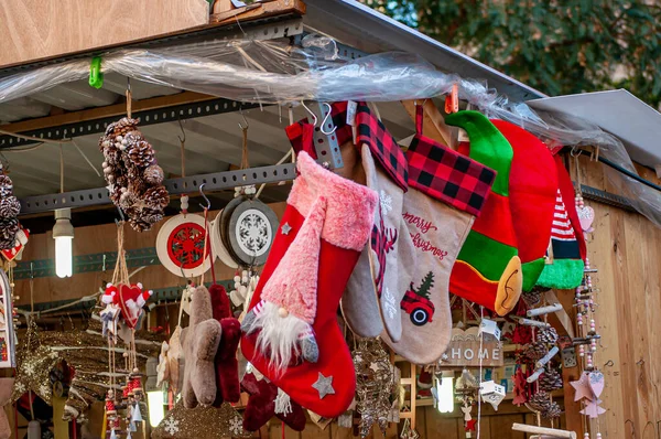 Kerstsokken Koop Een Kerstmarkt Dag — Stockfoto