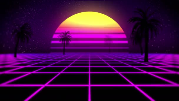 Ψηφιακό Sunset Animation Υλικό 80S Στυλ Για Vfx Φόντο — Αρχείο Βίντεο