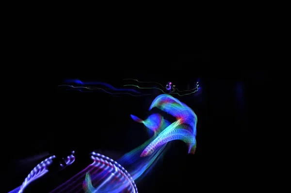 Цифровой Рендеринг Абстрактных Красочных Вихрей Кривых Черном Фоне — стоковое фото