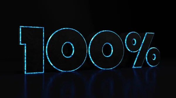 黒の背景に青い100 のサインのデジタルアウトライン — ストック写真