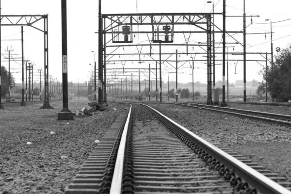 Grayscale Train Railways — Stockfoto