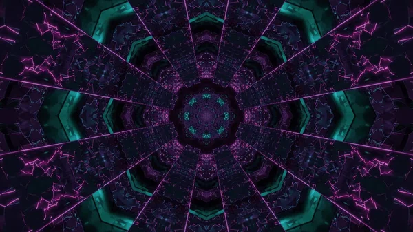 Eine Wiedergabe Futuristischer Kaleidoskopischer Muster Hintergrund Dunkelviolett Und Grün — Stockfoto