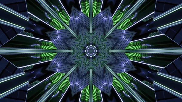 Rendering Futuristic Kaleidoscopic Patterns Background Vibrant Green Black Colors — Stock Photo, Image