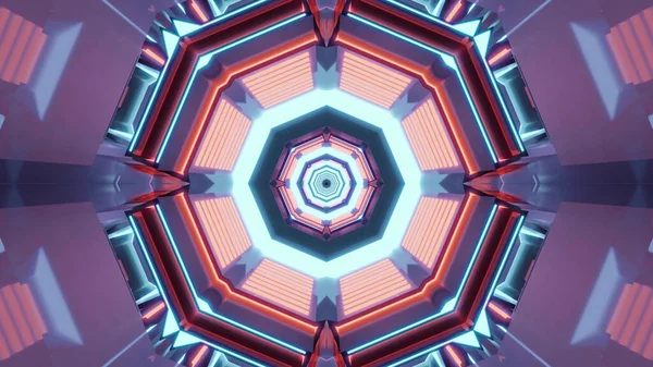 鮮やかなカラフルな色で未来的な万華鏡のパターンの3Dレンダリング — ストック写真