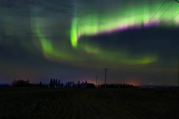 View Town Northern Lights Sky Night — Stock Photo, Image