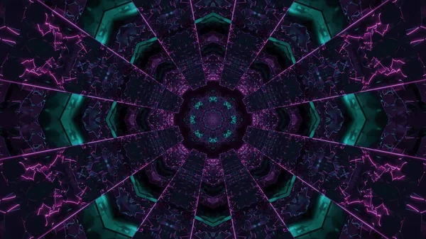 Eine Wiedergabe Futuristischer Kaleidoskopischer Muster Hintergrund Dunkelvioletten Und Grünen Farben — Stockfoto