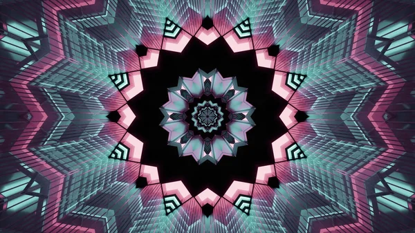 Vykreslování Futuristických Kaleidoskopických Obrazců Pozadí Růžových Tyrkysových Barvách — Stock fotografie